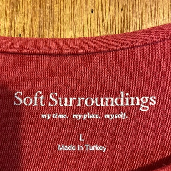 •SOFT SURROUNDINGS•CORAL, 3/4 SLEEVE RUCHING, SCOOPNECK BLOUSE SIZE LARGE - Picture 5 of 8